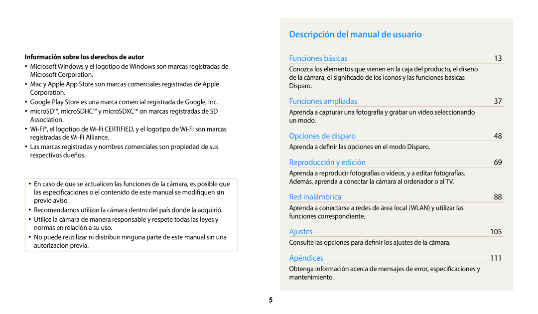 Samsung EC-WB37FZBDWE1, EC-WB35FZBPWE1 Descripción del manual de usuario, Información sobre los derechos de autor 