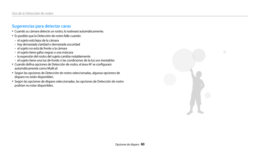 Samsung EC-WB35FZBPWE1, EC-WB37FZBDWE1, EC-WB35FZBPBE1, EC-WB35FZBPLE1, EC-WB37FZBDLE1 manual Sugerencias para detectar caras 