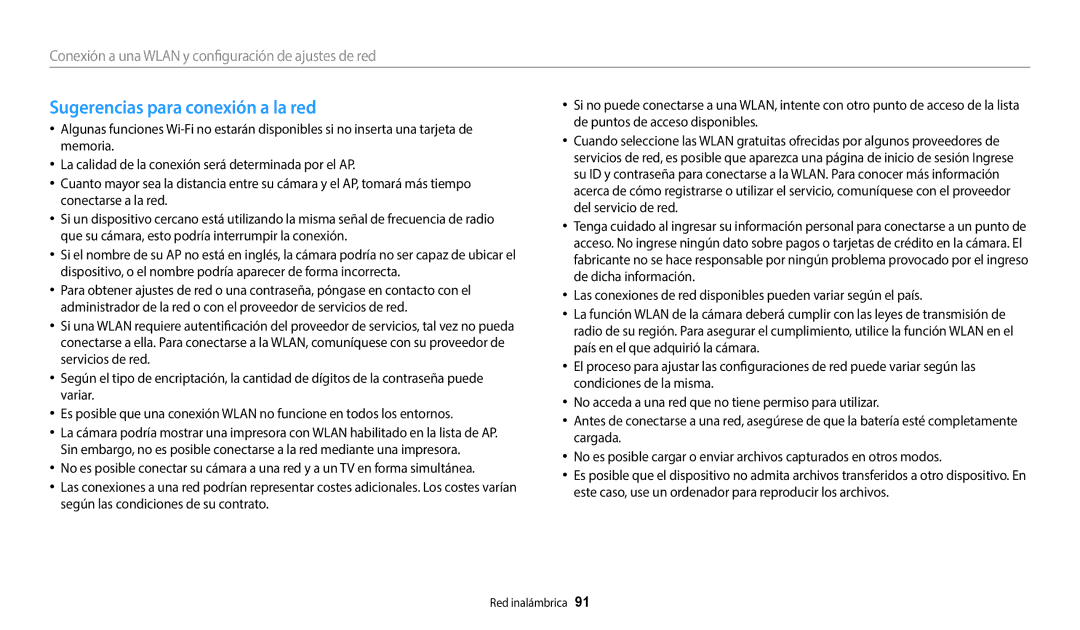 Samsung EC-WB35FZBPBE1, EC-WB37FZBDWE1, EC-WB35FZBPWE1, EC-WB35FZBPLE1, EC-WB37FZBDLE1 Sugerencias para conexión a la red 