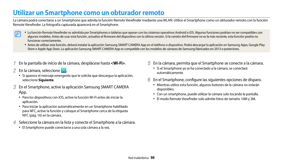 Samsung EC-WB35FZBPWE1, EC-WB37FZBDWE1, EC-WB35FZBPBE1, EC-WB35FZBPLE1 manual Utilizar un Smartphone como un obturador remoto 