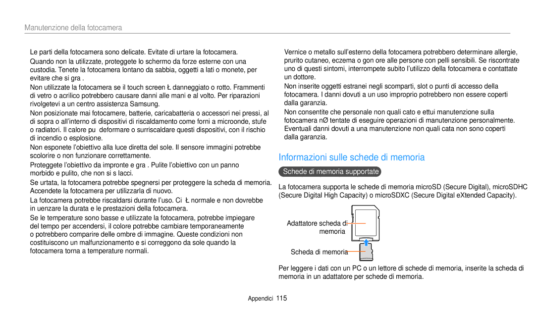 Samsung EC-WB35FZBPBE1, EC-WB37FZBDWE1, EC-WB35FZBPWE1 Informazioni sulle schede di memoria, Schede di memoria supportate 