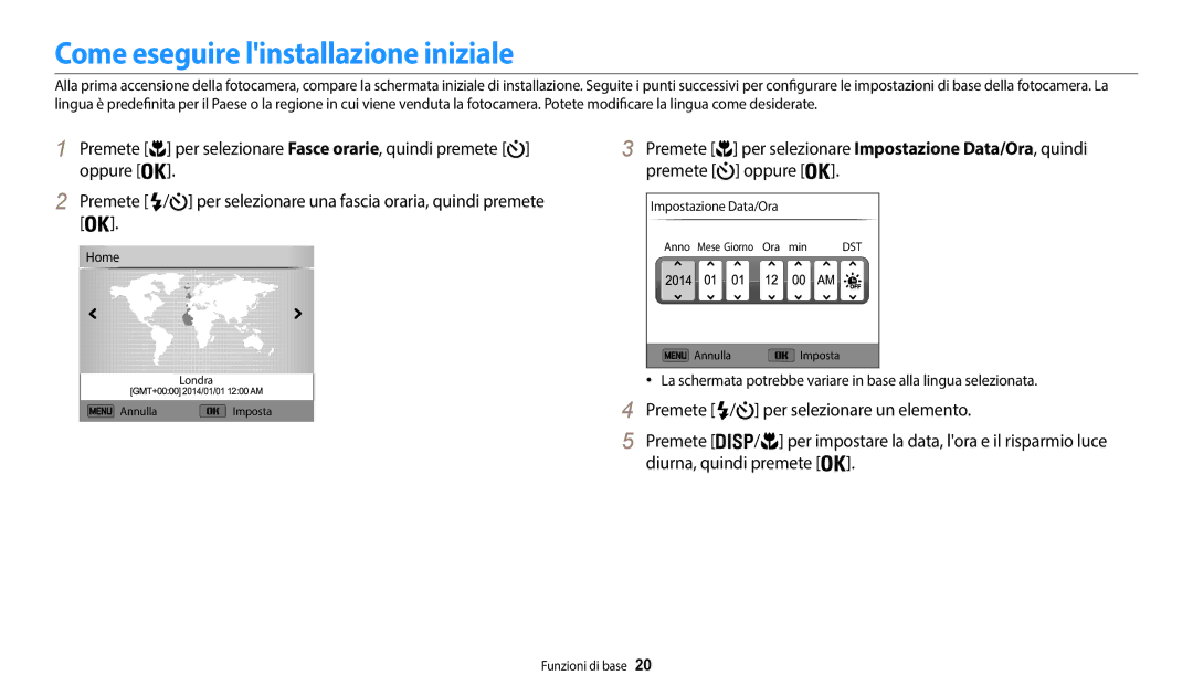 Samsung EC-WB37FZBDWE1, EC-WB35FZBPWE1, EC-WB35FZBPBE1 manual Come eseguire linstallazione iniziale 