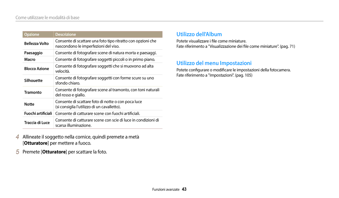 Samsung EC-WB35FZBPBE1, EC-WB37FZBDWE1, EC-WB35FZBPWE1 manual Utilizzo dellAlbum, Utilizzo del menu Impostazioni 