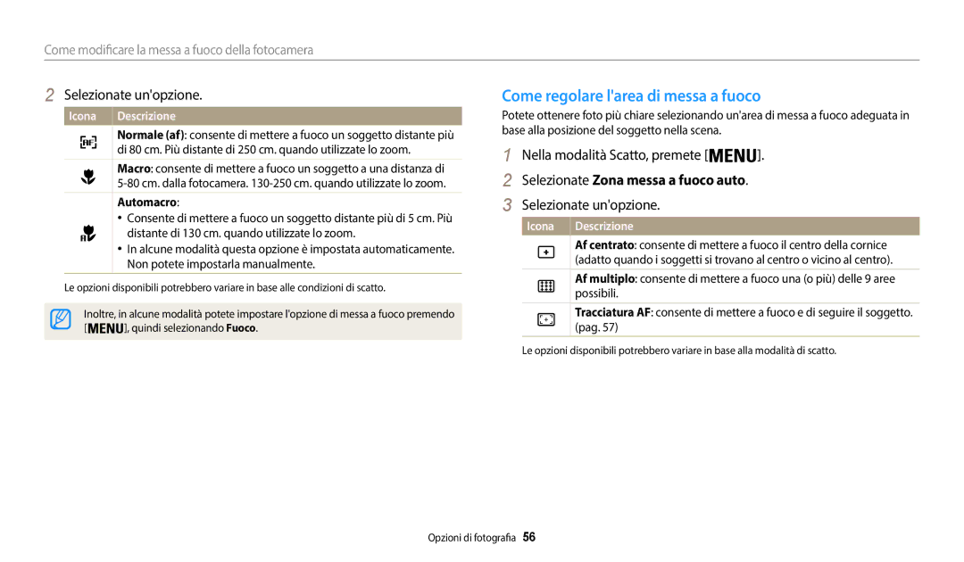 Samsung EC-WB37FZBDWE1 manual Come regolare larea di messa a fuoco, Selezionate Zona messa a fuoco auto, Automacro 