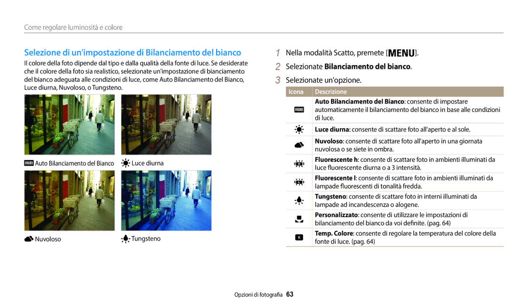 Samsung EC-WB35FZBPWE1 manual Selezionate Bilanciamento del bianco, Auto Bilanciamento del Bianco consente di impostare 