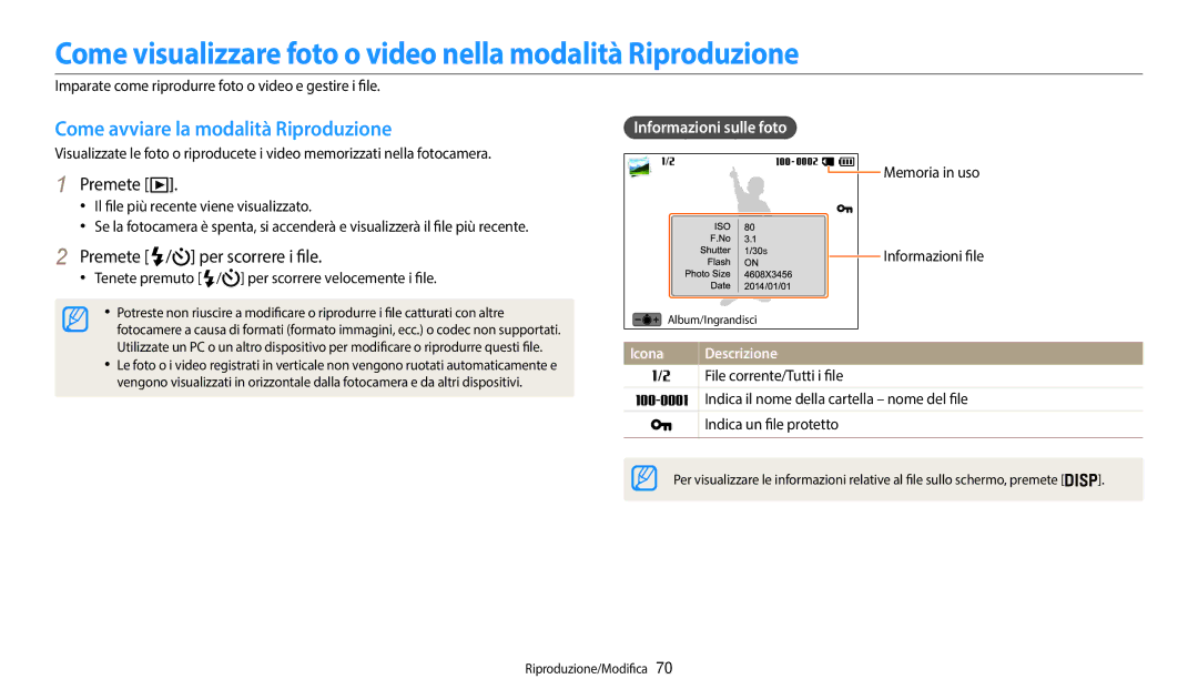 Samsung EC-WB35FZBPBE1 Come visualizzare foto o video nella modalità Riproduzione, Come avviare la modalità Riproduzione 