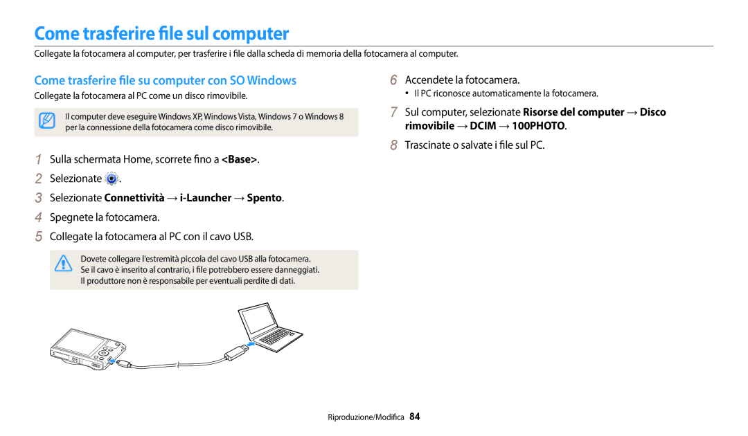 Samsung EC-WB35FZBPWE1, EC-WB37FZBDWE1 Come trasferire file sul computer, Come trasferire file su computer con SO Windows 