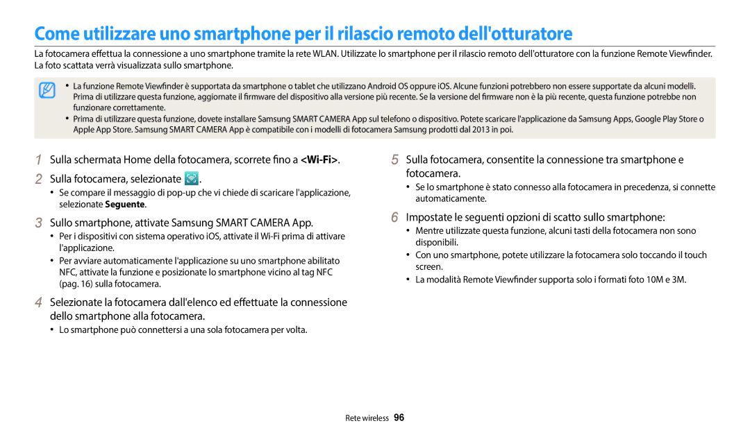 Samsung EC-WB35FZBPWE1, EC-WB37FZBDWE1, EC-WB35FZBPBE1 manual Impostate le seguenti opzioni di scatto sullo smartphone 