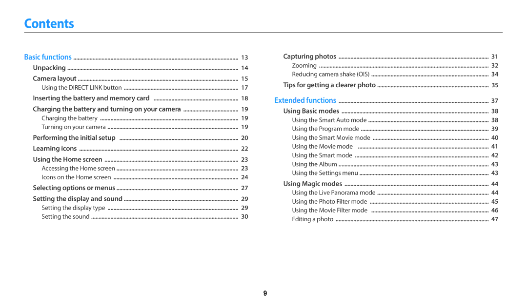 Samsung EC-WB35FZBDWSA, EC-WB37FZBDWFR, EC-WB35FZBPBFR, EC-WB35FZBPWFR, EC-WB37FZBDBFR, EC-WB37FZBDWE1, EC-WB35FZBPWE1 Contents 