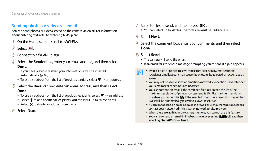 Samsung EC-WB35FZBDRSA manual Sending photos or videos via email, Select Next Scroll to files to send, and then press 