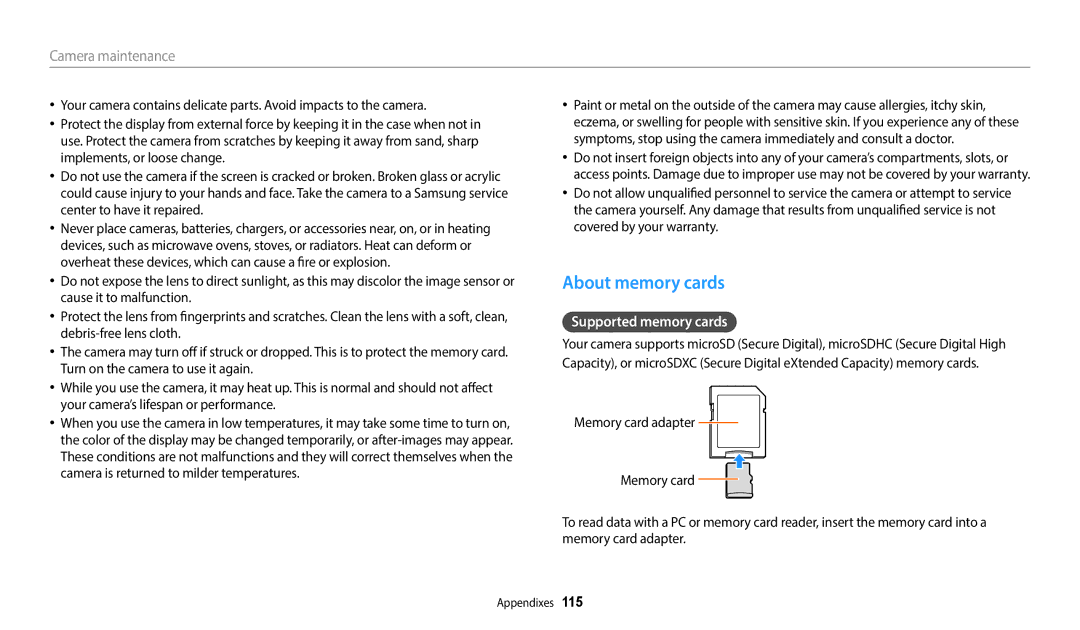 Samsung EC-WB35FZBPBIL, EC-WB37FZBDWFR, EC-WB35FZBPBFR, EC-WB35FZBPWFR manual About memory cards, Supported memory cards 