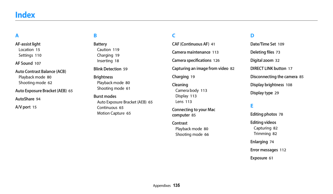 Samsung EC-WB35FZBDBM3, EC-WB37FZBDWFR, EC-WB35FZBPBFR, EC-WB35FZBPWFR, EC-WB37FZBDBFR, EC-WB37FZBDWE1, EC-WB35FZBPWE1 Index 