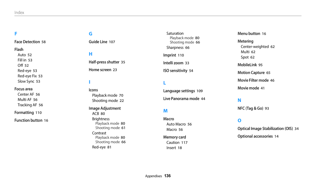 Samsung EC-WB35FZBDLSA, EC-WB37FZBDWFR, EC-WB35FZBPBFR, EC-WB35FZBPWFR, EC-WB37FZBDBFR, EC-WB37FZBDWE1, EC-WB35FZBPWE1 Index 