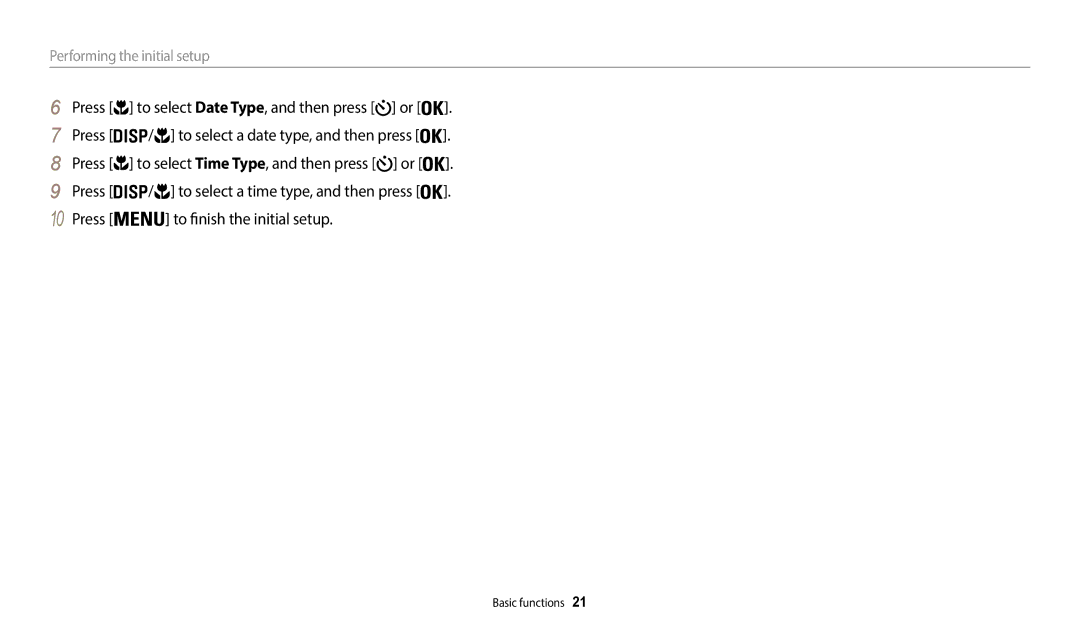 Samsung EC-WB35FZBPLDZ, EC-WB37FZBDWFR, EC-WB35FZBPBFR, EC-WB35FZBPWFR, EC-WB37FZBDBFR manual Performing the initial setup 