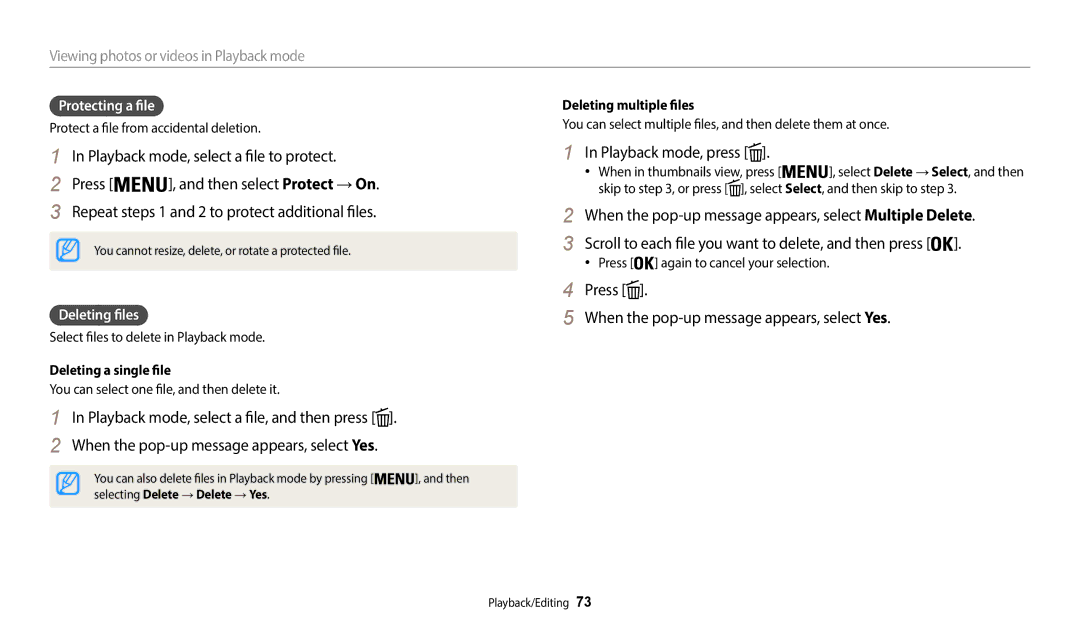 Samsung EC-WB35FZDDRZA manual Playback mode, press, Press When the pop-up message appears, select Yes, Protecting a file 