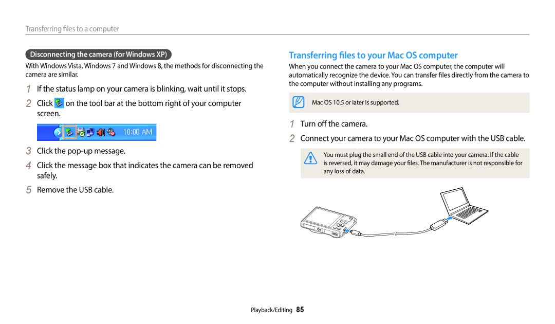 Samsung EC-WB35FZBDLJO Transferring files to your Mac OS computer, Turn off the camera, Transferring files to a computer 