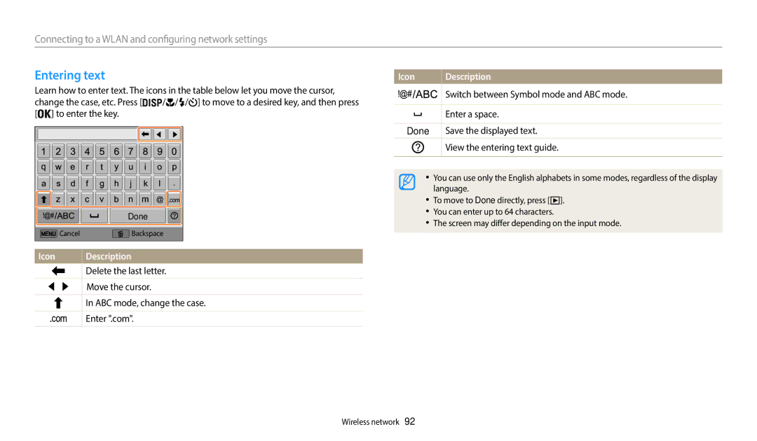 Samsung EC-WB35FZBPBDZ, EC-WB37FZBDWFR, EC-WB35FZBPBFR, EC-WB35FZBPWFR, EC-WB37FZBDBFR, EC-WB37FZBDWE1 Entering text, Done 