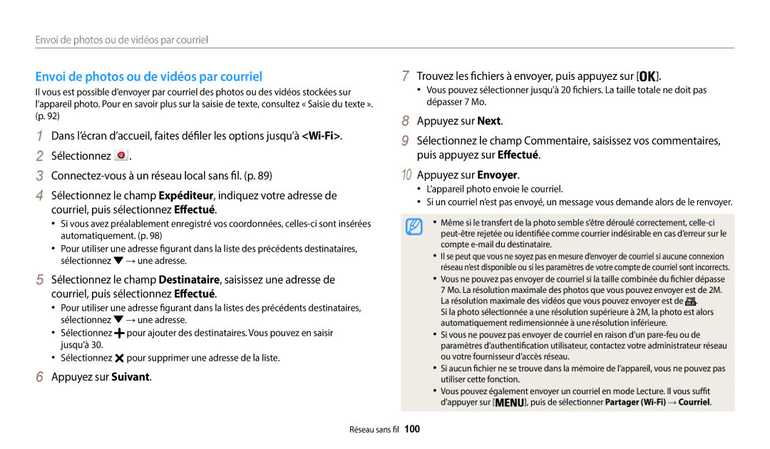 Samsung EC-WB35FZBPBFR, EC-WB37FZBDWFR Envoi de photos ou de vidéos par courriel, Courriel, puis sélectionnez Effectué 