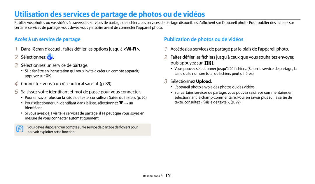 Samsung EC-WB35FZBPWFR manual Utilisation des services de partage de photos ou de vidéos, Accès à un service de partage 