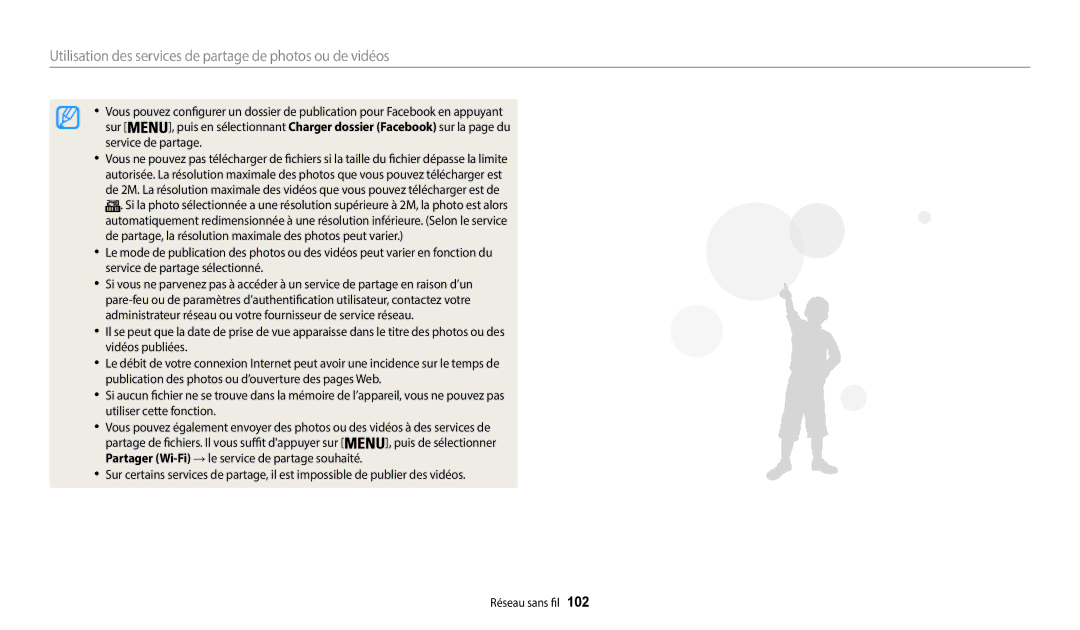 Samsung EC-WB37FZBDBFR, EC-WB37FZBDWFR, EC-WB35FZBPBFR manual Utilisation des services de partage de photos ou de vidéos 