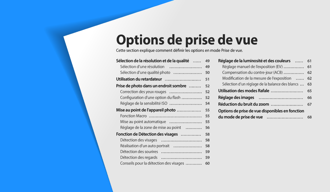 Samsung EC-WB35FZBPBFR manual Sélection de la résolution et de la qualité … ……, Mise au point de l’appareil photo ………………… 