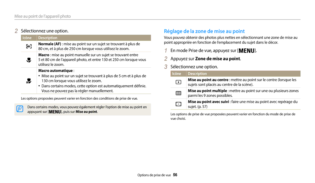 Samsung EC-WB35FZBPBFR manual Réglage de la zone de mise au point, Appuyez sur Zone de mise au point, Macro automatique 