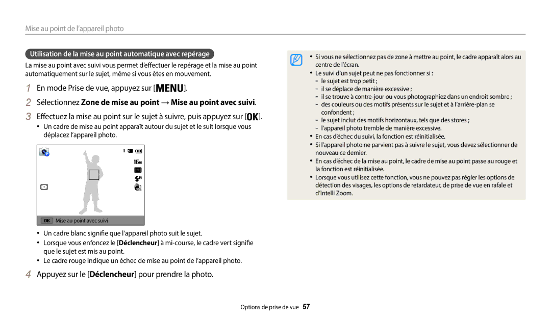 Samsung EC-WB35FZBPWFR, EC-WB37FZBDWFR manual Utilisation de la mise au point automatique avec repérage, Confondent 