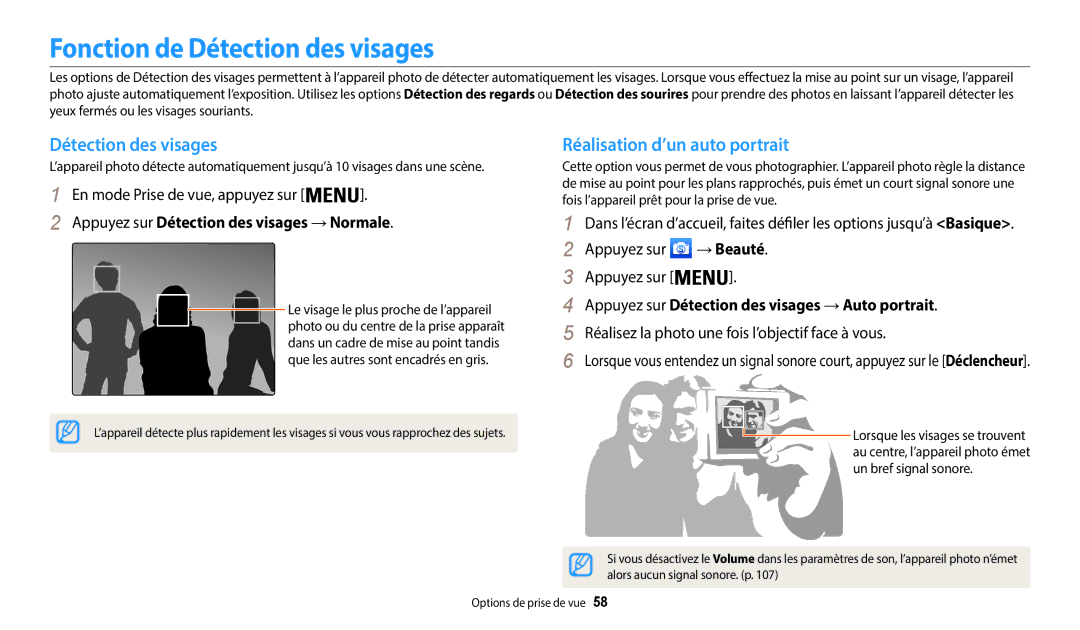 Samsung EC-WB37FZBDBFR, EC-WB37FZBDWFR, EC-WB35FZBPBFR Fonction de Détection des visages, Réalisation d’un auto portrait 