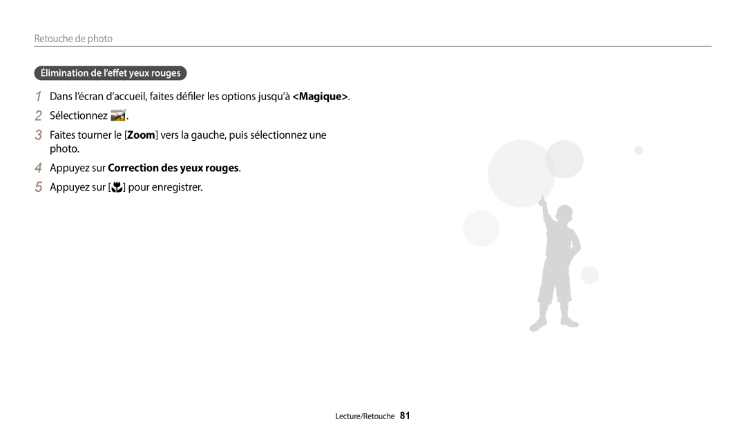 Samsung EC-WB35FZBPWFR, EC-WB37FZBDWFR manual Appuyez sur Correction des yeux rouges, Élimination de l’effet yeux rouges 