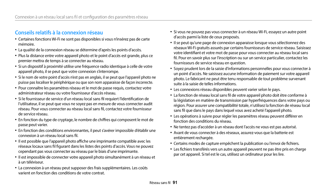 Samsung EC-WB37FZBDWFR, EC-WB35FZBPBFR, EC-WB35FZBPWFR, EC-WB37FZBDBFR manual Conseils relatifs à la connexion réseau 