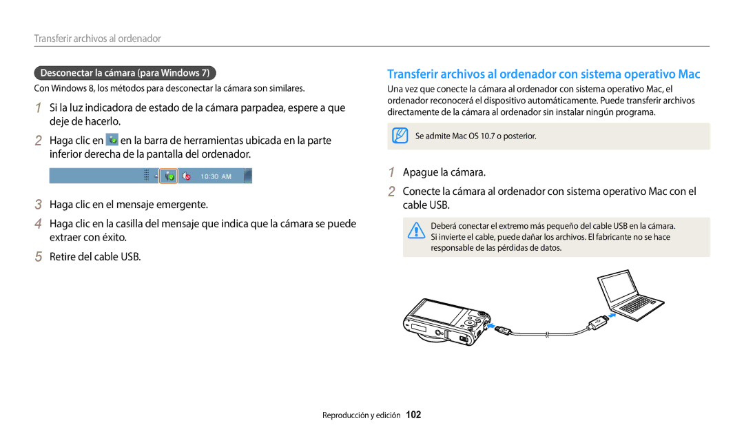 Samsung EC-WB380FBPBE1 Transferir archivos al ordenador con sistema operativo Mac, Desconectar la cámara para Windows 