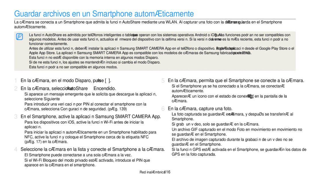 Samsung EC-WB380FBPBE1, EC-WB380FBPWE1 Guardar archivos en un Smartphone automáticamente, En la cámara, capture una foto 