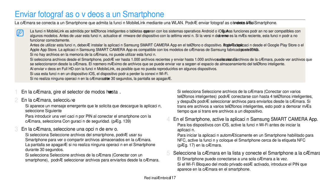 Samsung EC-WB380FBPWE1 manual Enviar fotografías o vídeos a un Smartphone, En la cámara, seleccione una opción de envío 