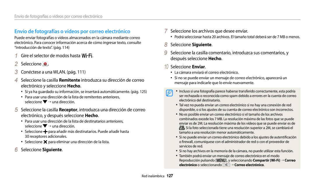 Samsung EC-WB380FBPWE1 manual Envío de fotografías o vídeos por correo electrónico, La cámara enviará el correo electrónico 