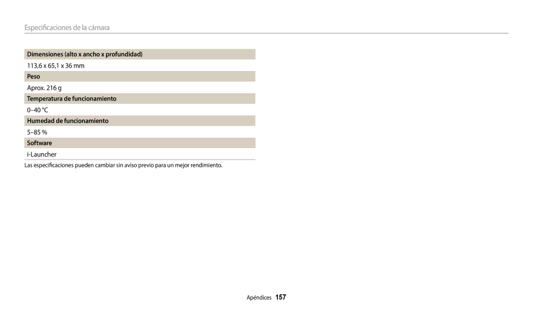 Samsung EC-WB380FBPWE1 manual Dimensiones alto x ancho x profundidad, Peso, Temperatura de funcionamiento, Software 