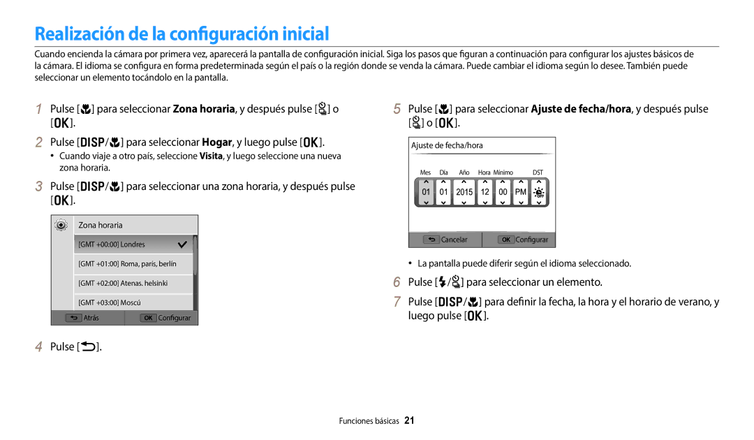 Samsung EC-WB380FBPWE1, EC-WB380FBPBE1 manual Realización de la configuración inicial, Pulse b 