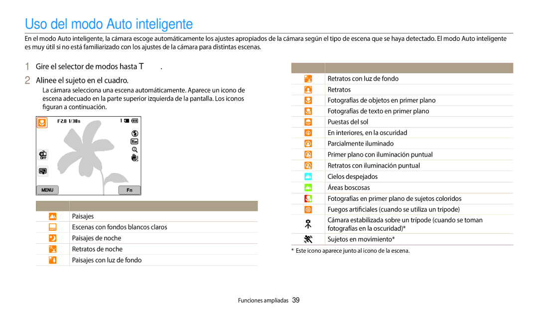 Samsung EC-WB380FBPWE1, EC-WB380FBPBE1 manual Uso del modo Auto inteligente 