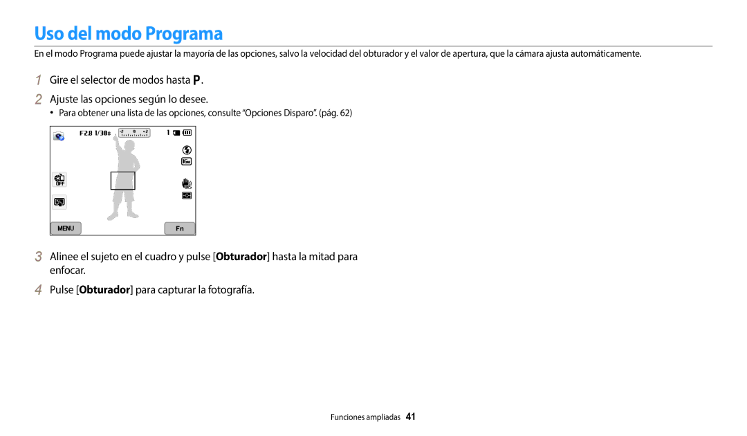 Samsung EC-WB380FBPWE1, EC-WB380FBPBE1 manual Uso del modo Programa 