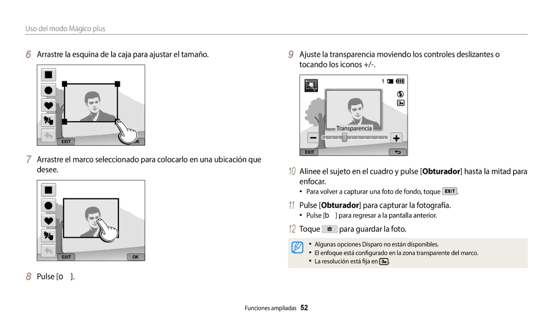 Samsung EC-WB380FBPBE1 manual Para volver a capturar una foto de fondo, toque, Pulse b para regresar a la pantalla anterior 