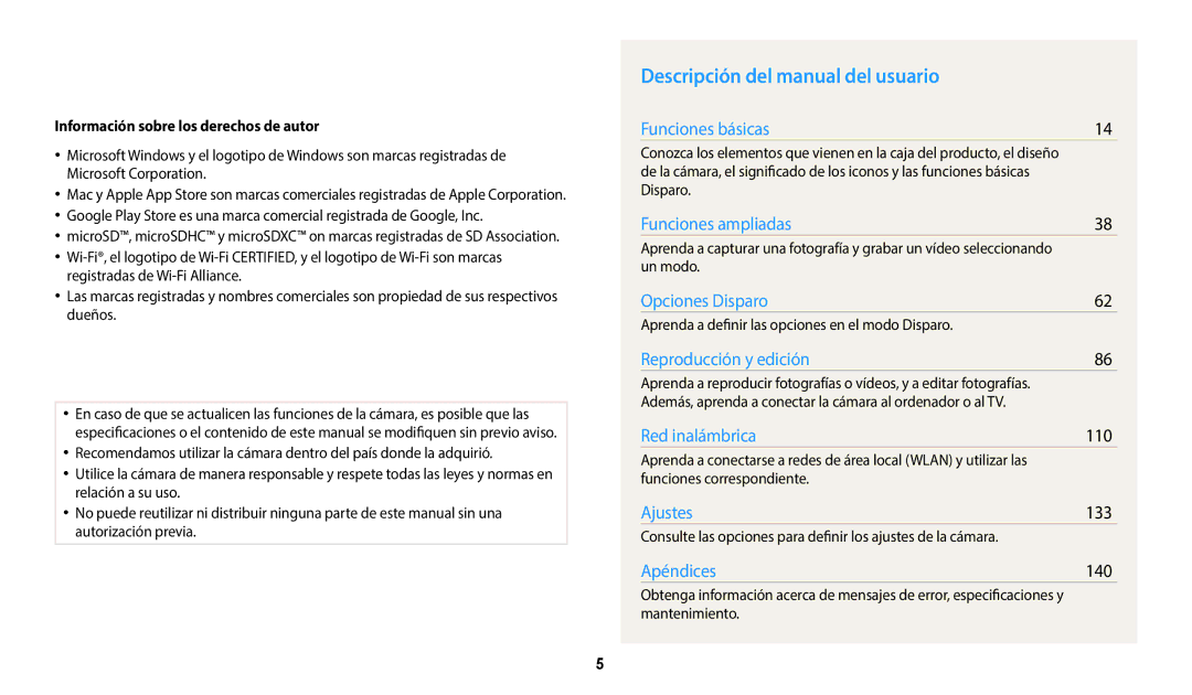 Samsung EC-WB380FBPWE1, EC-WB380FBPBE1 Descripción del manual del usuario, Información sobre los derechos de autor 