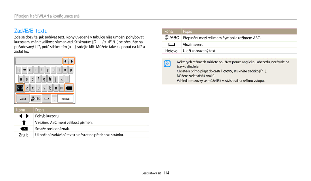 Samsung EC-WB380FBPBE1, EC-WB380FBPWE1 manual Zadávání textu, Hotovo, Zrušit 