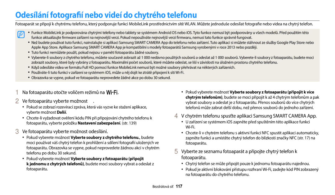 Samsung EC-WB380FBPWE1 Odesílání fotografií nebo videí do chytrého telefonu, Ve fotoaparátu vyberte možnost odesílání 