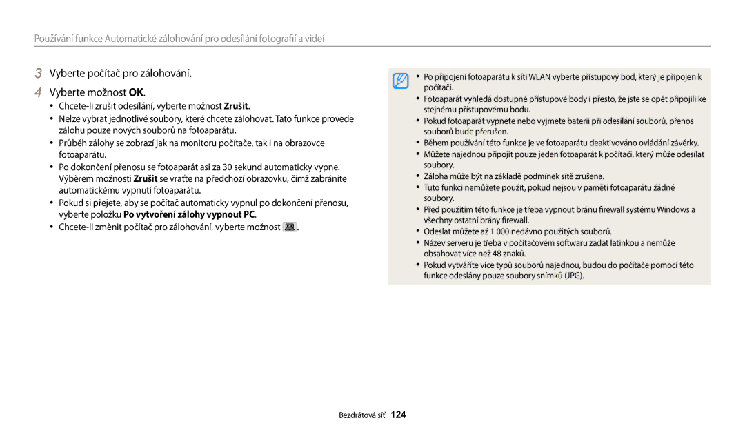 Samsung EC-WB380FBPBE1, EC-WB380FBPWE1 manual Vyberte počítač pro zálohování Vyberte možnost OK 