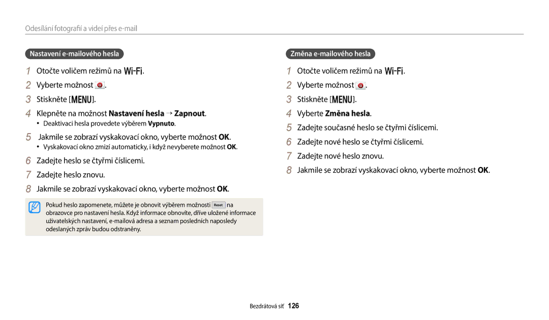 Samsung EC-WB380FBPBE1, EC-WB380FBPWE1 manual Jakmile se zobrazí vyskakovací okno, vyberte možnost OK, Vyberte Změna hesla 