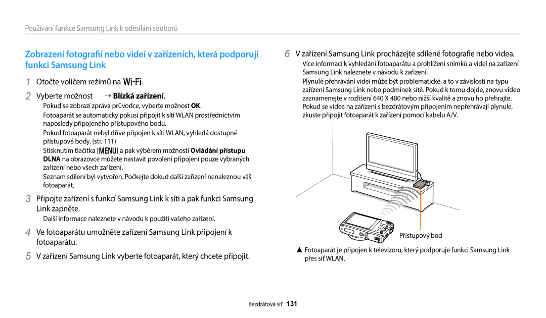 Samsung EC-WB380FBPWE1, EC-WB380FBPBE1 manual Otočte voličem režimů na w Vyberte možnost → Blízká zařízení 