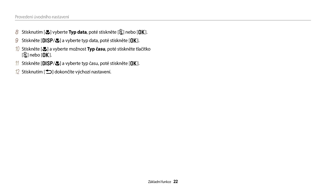 Samsung EC-WB380FBPBE1, EC-WB380FBPWE1 manual Provedení úvodního nastavení 