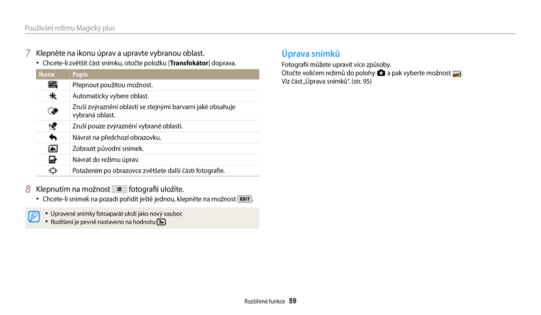 Samsung EC-WB380FBPWE1, EC-WB380FBPBE1 manual Úprava snímků 