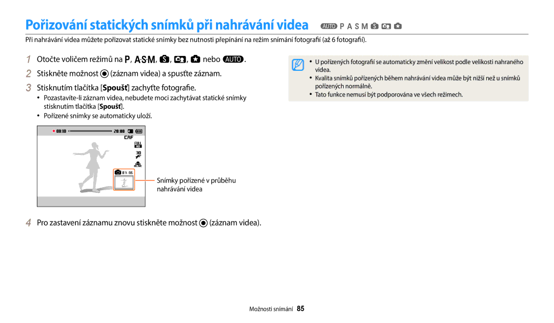 Samsung EC-WB380FBPWE1, EC-WB380FBPBE1 manual Pro zastavení záznamu znovu stiskněte možnost záznam videa 