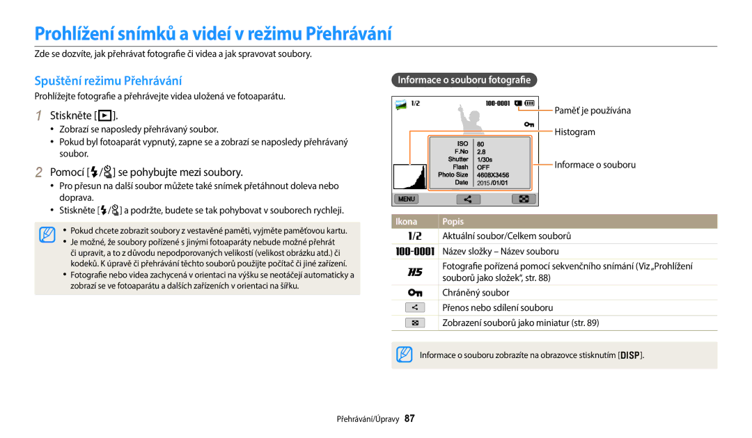 Samsung EC-WB380FBPWE1 manual Prohlížení snímků a videí v režimu Přehrávání, Spuštění režimu Přehrávání, Stiskněte P 