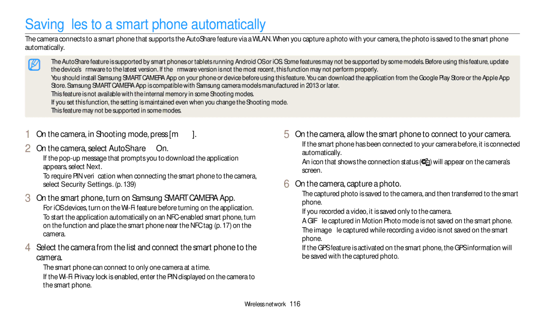 Samsung EC-WB380FBPBE1 Saving files to a smart phone automatically, On the smart phone, turn on Samsung Smart Camera App 